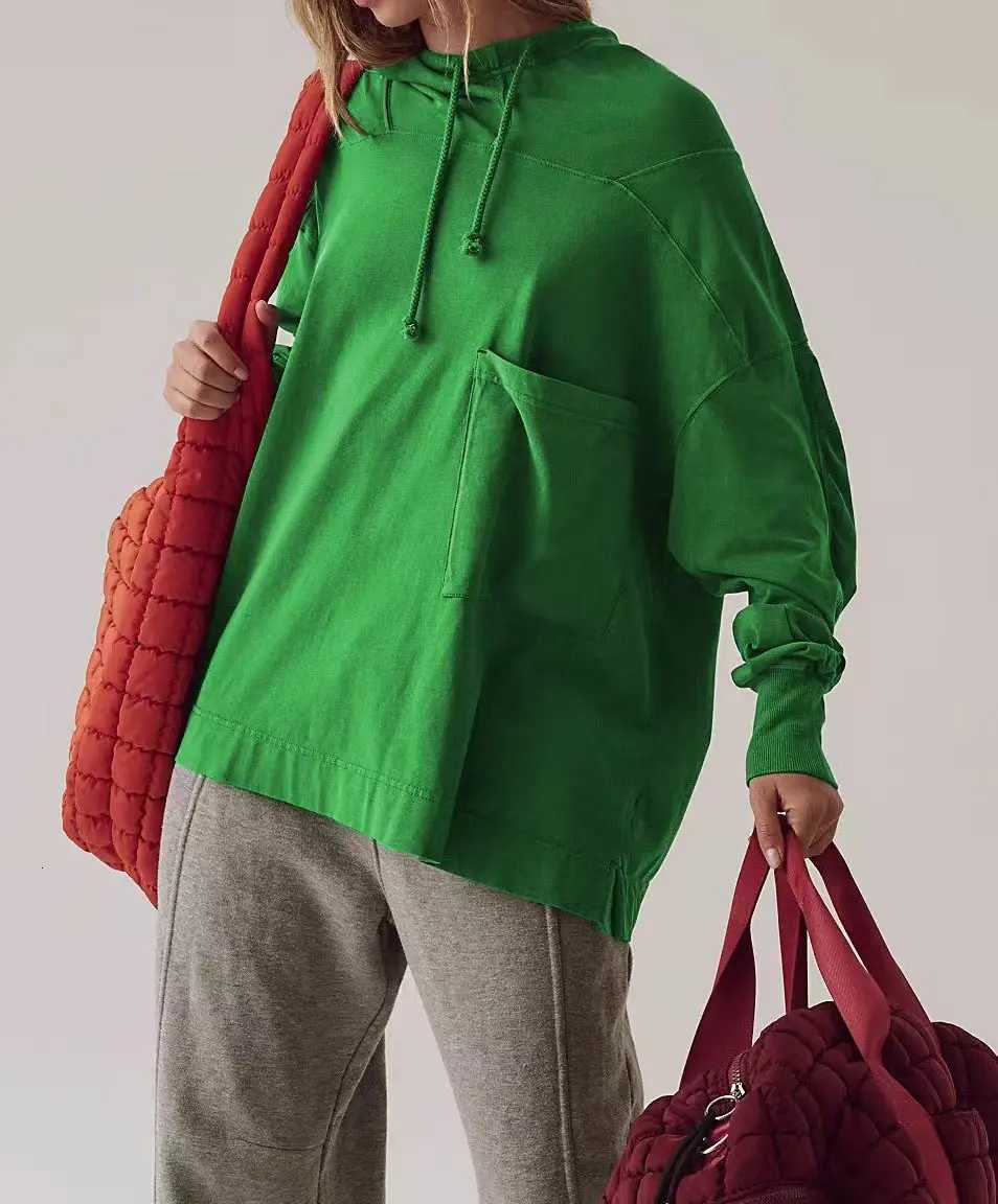 Womens New Casual Long Sleeve Top Loose Hooded Sweatshirt with Large Pocket for Daily Autumn OutfitsZ250918