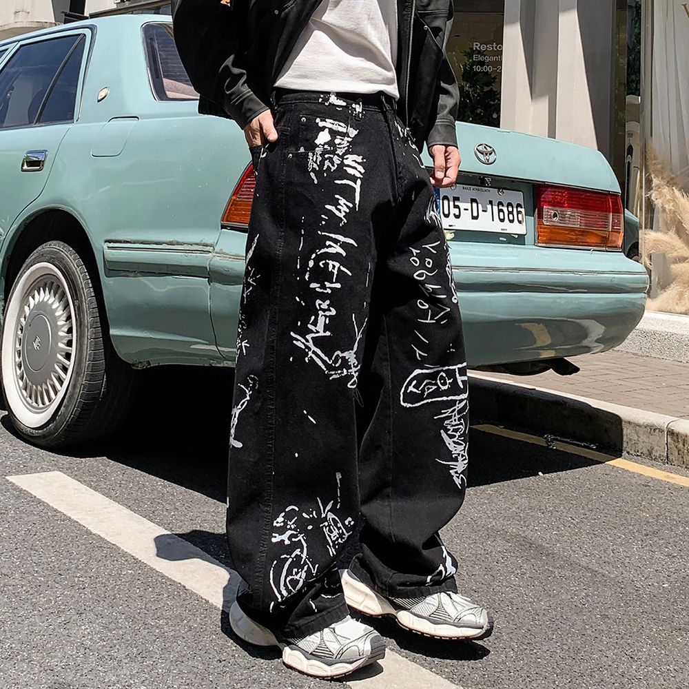 Men's Jeans Men's Autumn New Arrival American Streetwear - Loose Straight Cool Color - Splashed Trousers