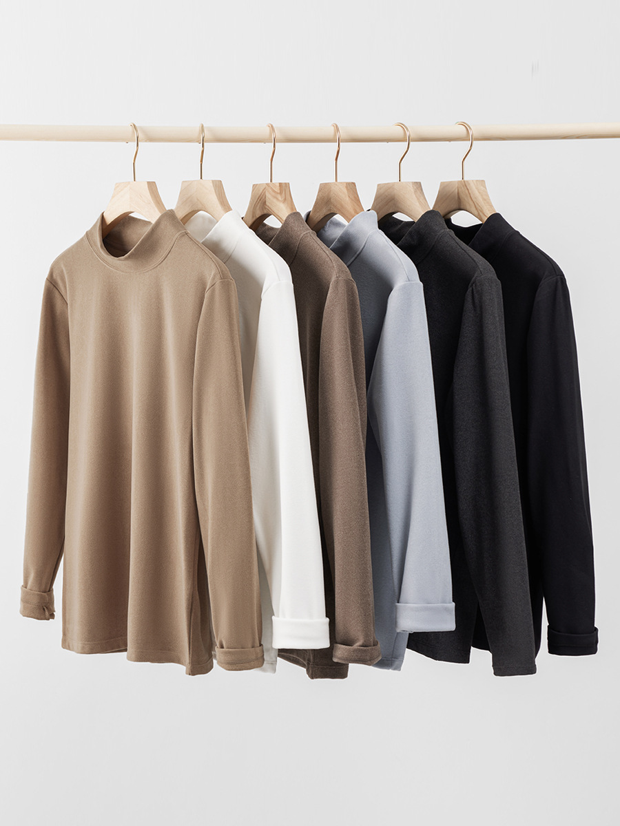 Unisex 285g Double-Sided Fleece Turtleneck Tee - Elastic, Warm Inner Wear for Men, Women & Teens (Autumn/Winter)-12DR