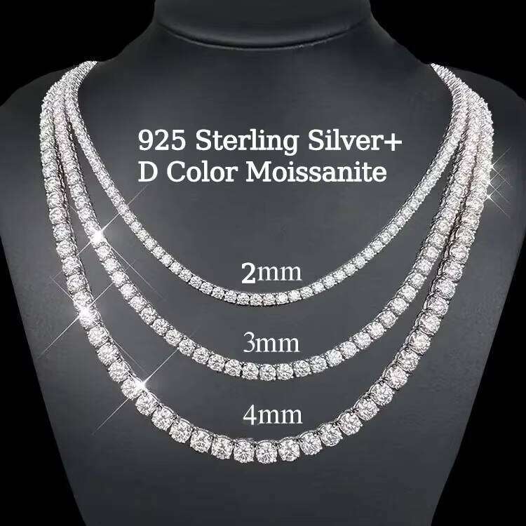 100% pass the testVVS Silicon Stone Chain Iced Out 2MM 3MM 4MM Sier Tennis Necklace Fine Jewelry