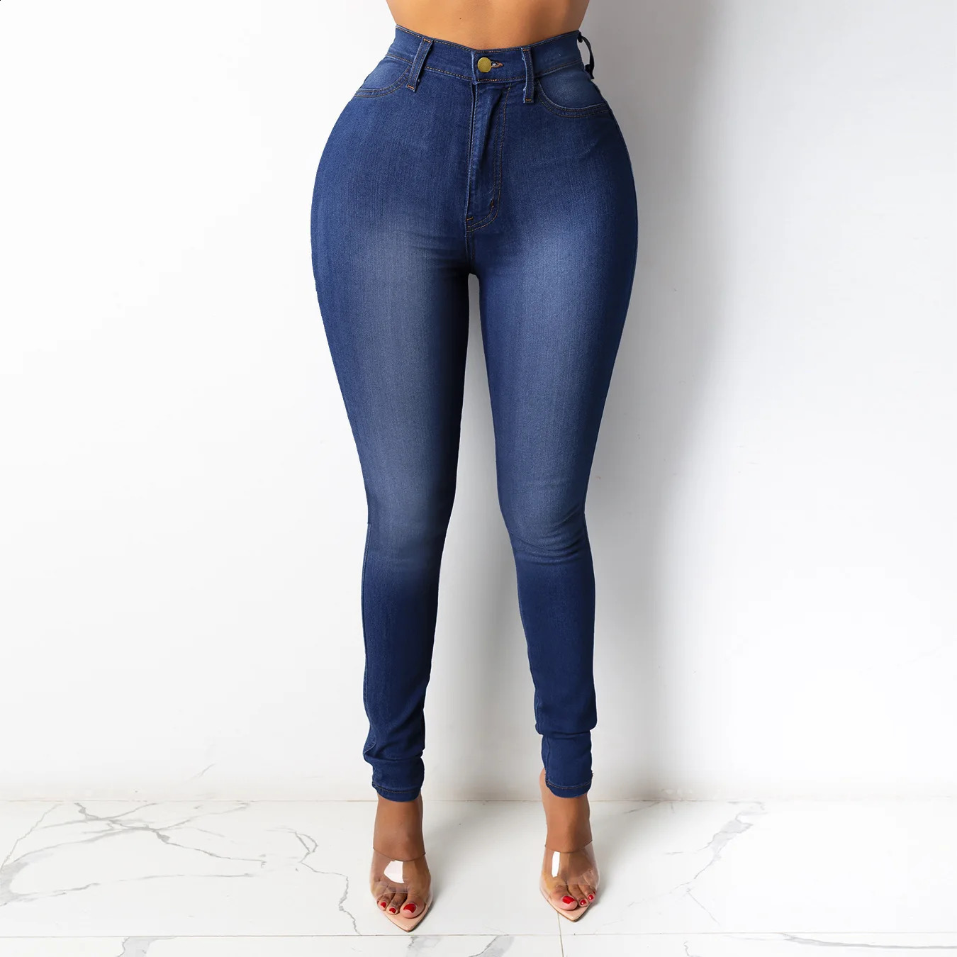 Botvotee Skinny Pencil for Women High Waisted Casual Elegant Office Denim Pants Blue White Black Elastic Jeans Woman Z260313