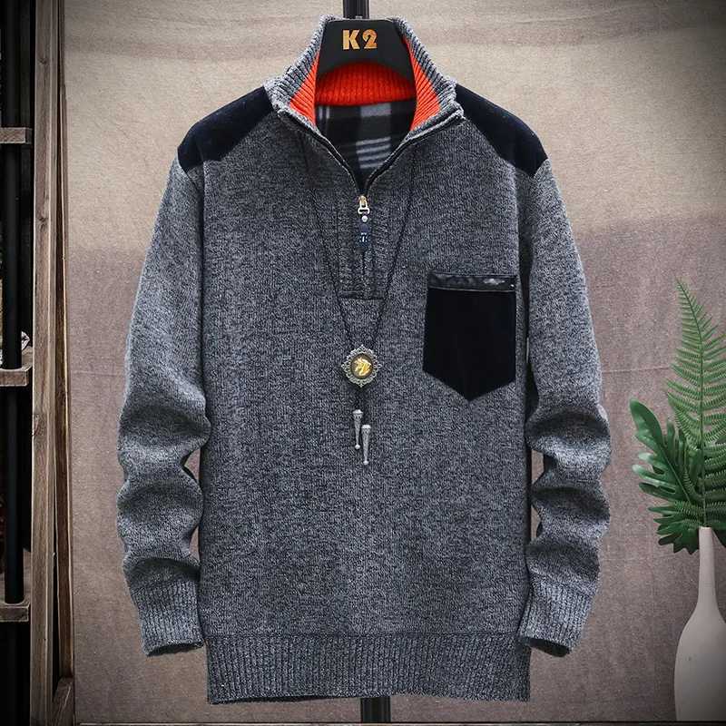 Men Knit Sweater Thick Winter Pullover Korean Half Zipper Male Autumn Clothes Stand Collar Autumn Winter Outerwear Luxury ClothZ250918