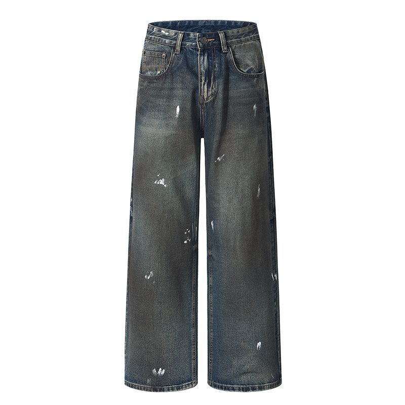 Men's Jeans Unisex Autumn High - Street Jeans - Painted Graffiti, Retro Washed & Distressed, Loose Wide - Leg Straight Trousers