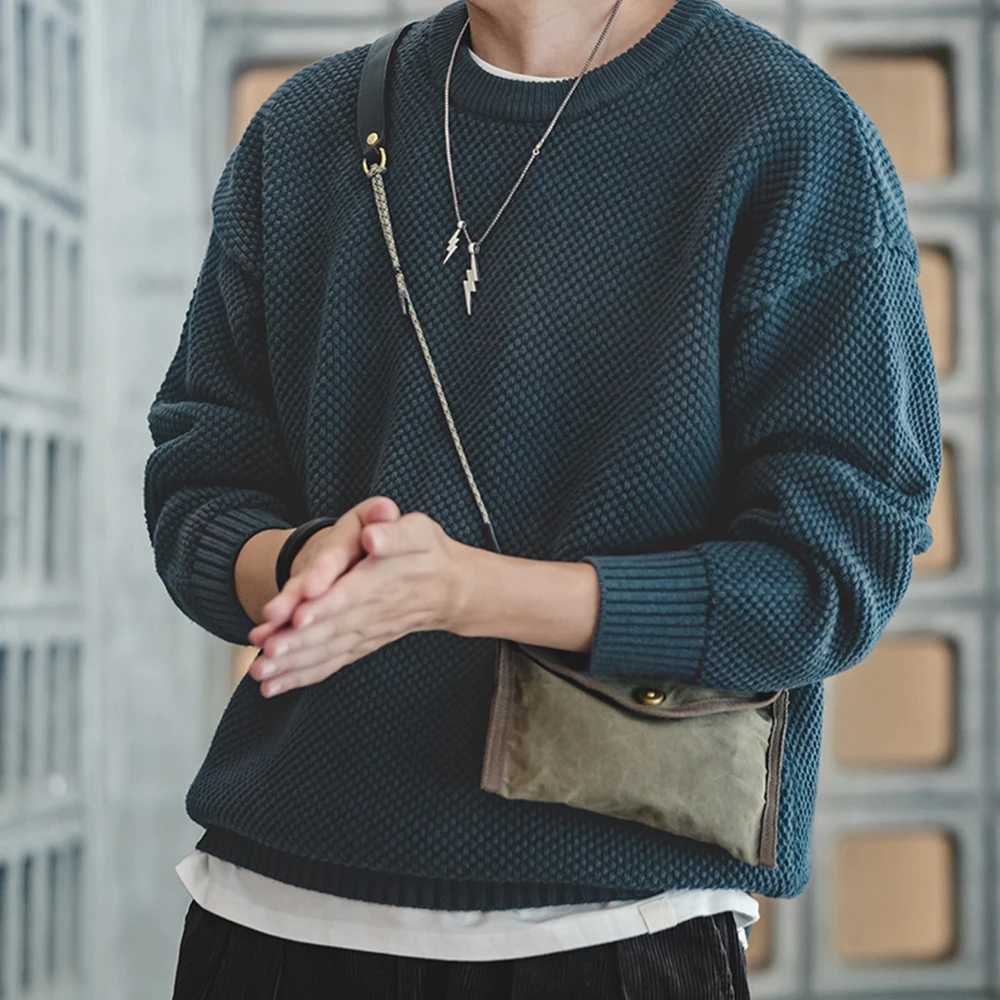Maden Men Pullover Sweater Japan Retro Heavy Pineapple Grain Thick Oneck Knitted Oversize Harajuku Streetwear Casul SweaterZ250918