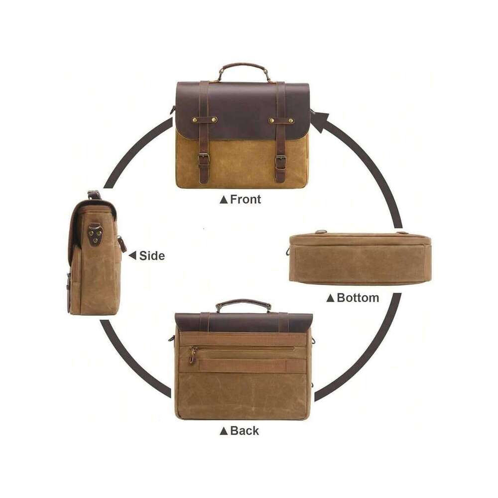 Mens Messenger Waxed Canvas Laptop Briefcase 15.6" Crossbody Bags Satchel Bag