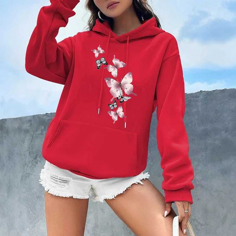 Womens Casual Butterfly Floral Print Long Sleeve Hoodies Vintage Graphic Y2k Hooded Sweatshirt Autunm Winter Streetwear ClotheZ250918