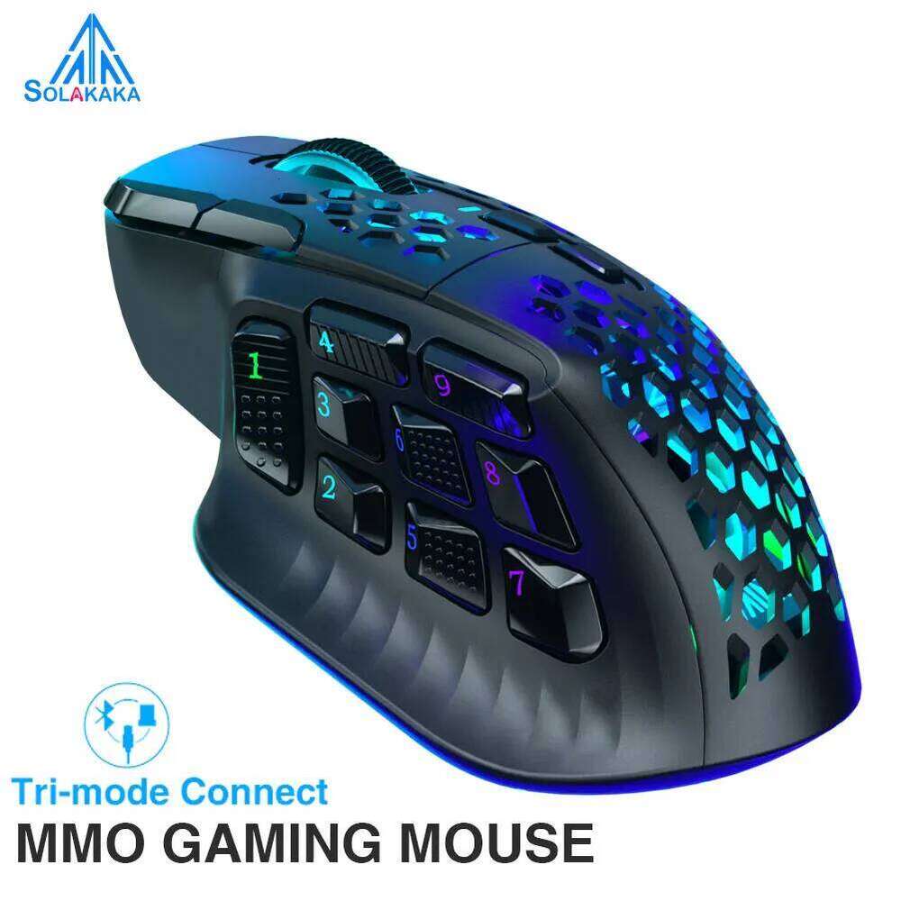 SOLAKAKA Sm809 Pro MMO Gaming Mouse Paw3311 16 Side Buttons 24000 DPI RGB Honeycomb Programmable Ro Wireless Mouse