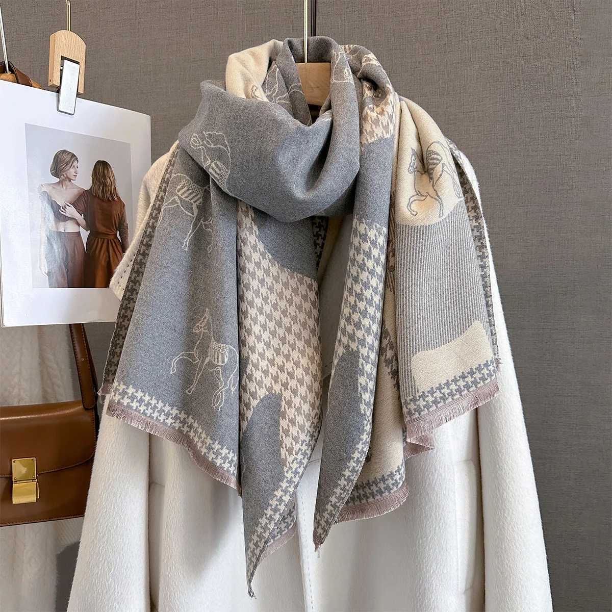 Autumn Winter Cashmere Warm Shl Luxury Designer Quty Houndstooth Scarf Wr for Wen Thick Blanket Stoles Long Y250918