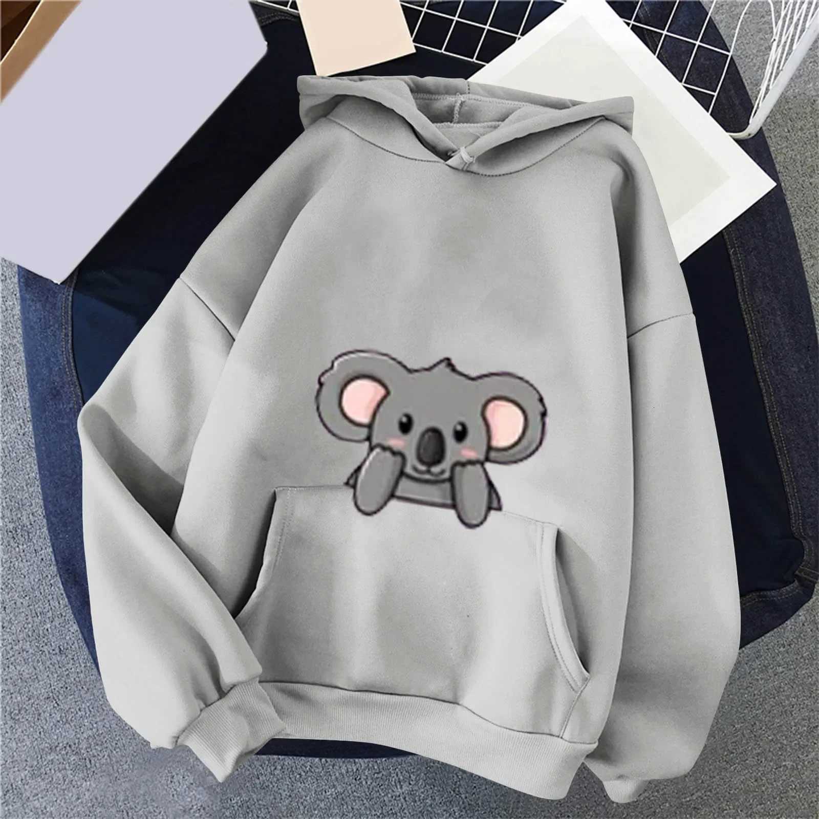 Warm Casual Oversize Hoodie Sweatshirt Korean Clothes Female Sudadera Winter Kawaii Cartoon Koala Print Hoodies Women PulloverZ250918