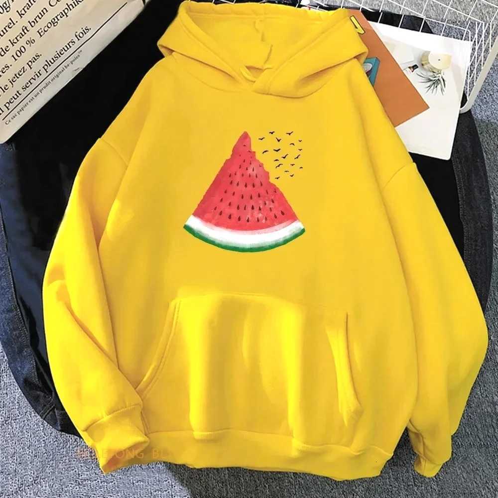 2025 Autumn and Winter Womens Watermelon Pattern Printed Sweatshirt Round Neck Long Sleeved Casual Hooded Womens ClothingZ250918