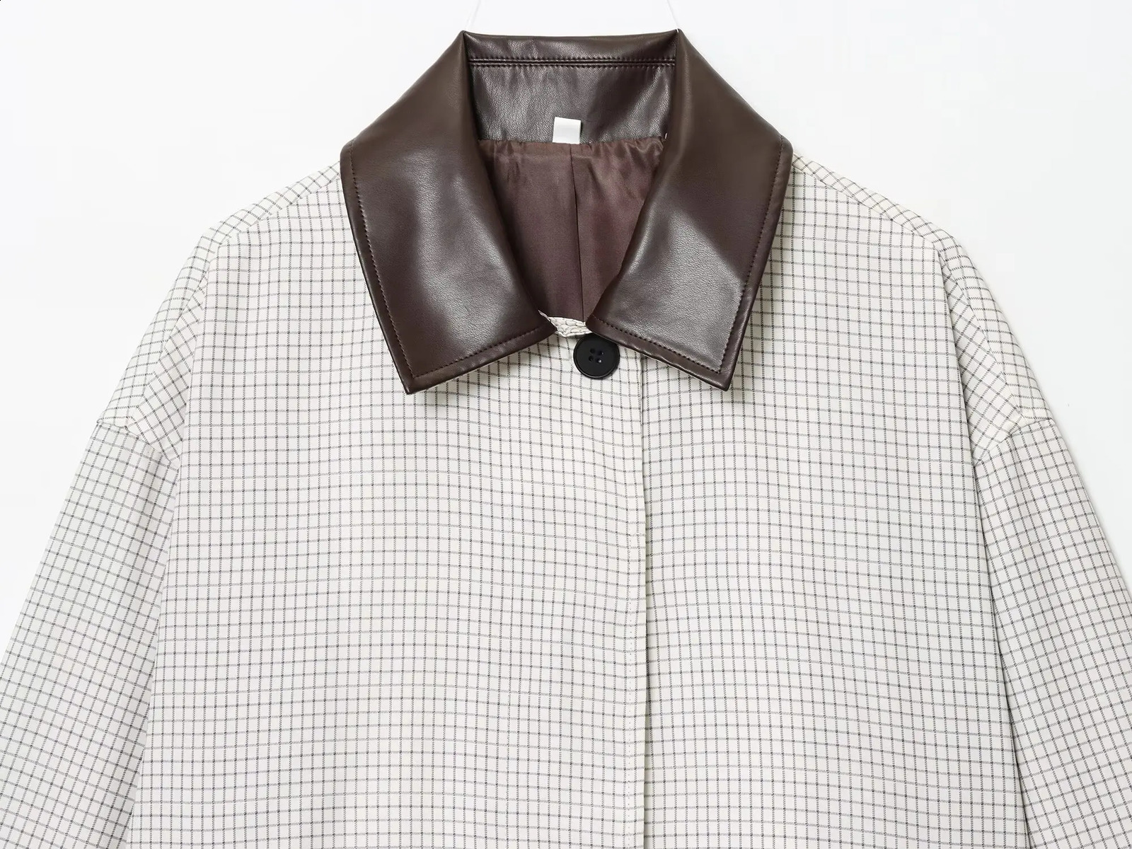 Womens trench coat jacket with long sleeve simple neat and fashionable and taller 2025 womens leather collar short 250918