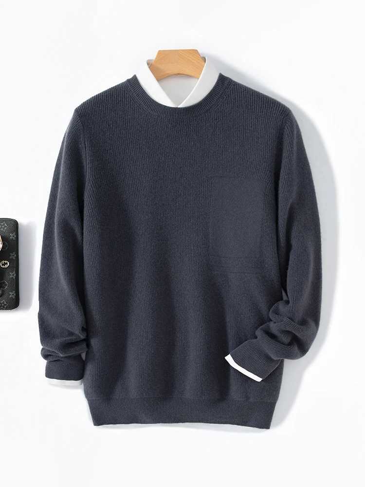 100 Pure Merino Wool Sweater Men Round Neck Pullover Tops Autumn Winter Thin Solid Color Sweater Smart Casual Basic ShirtsZ250918