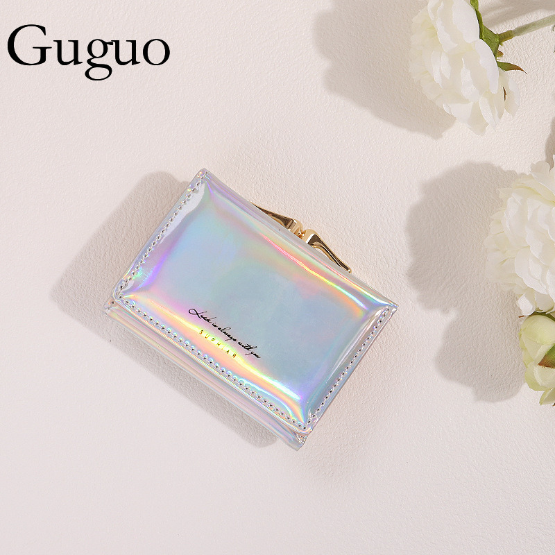 Guguo Free Shipping New Designer Bag Laser Ins Style Women's Coin Wallet PU Card Holder Student Fashion Multifunctional Short Hair Wallet High-en