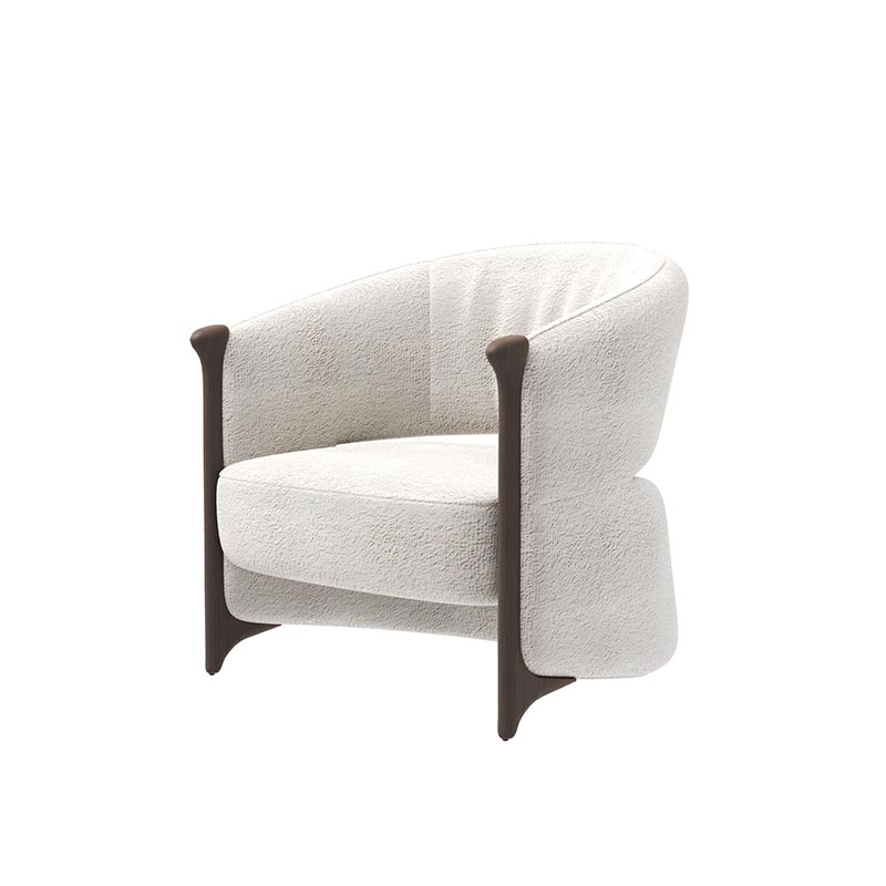 Living Room Furniture Mid - Century Modern Beige Upholstered Swallowtail Lounge Chair with Wooden Arms, Ideal for Home Reading Corners