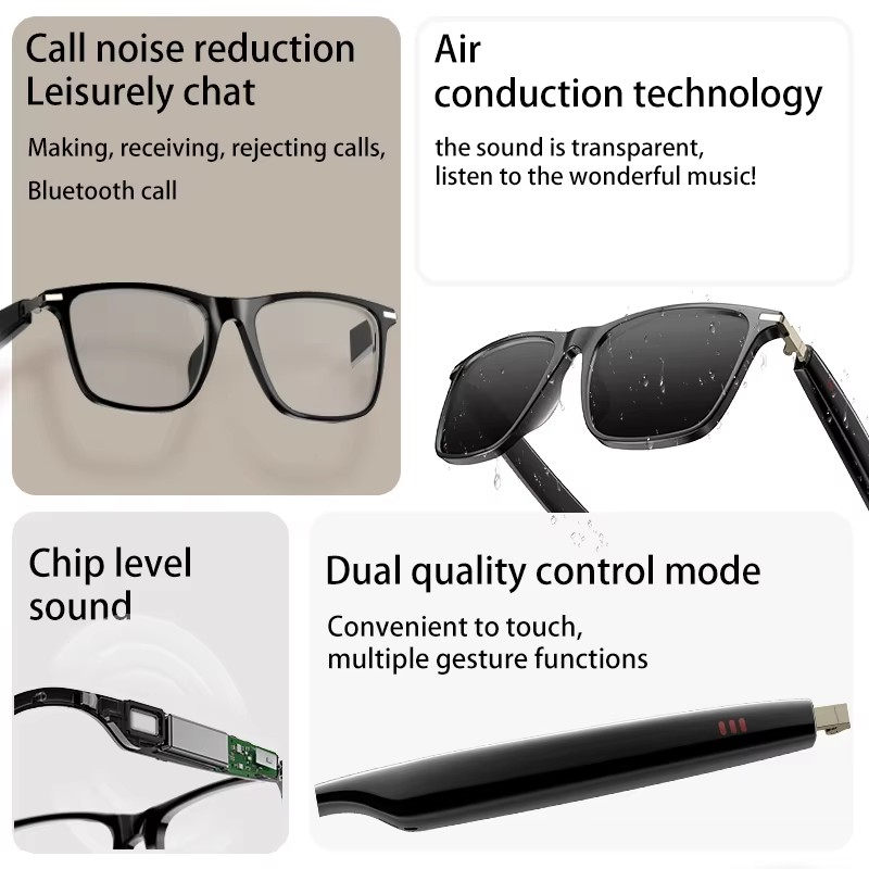 AI Translation Glasses with Camera Smart Glasses with Earbuds Music Control Open Ear Speaker Wide Angle Photography for Outdoor Cycling Meeting Travel