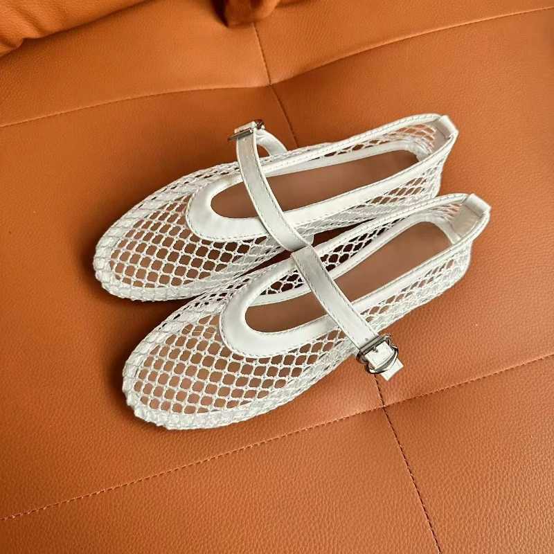 French Style Ballet Flats Womens Mary Jane Shoes Hollow out Breathable Mesh Flat Bottom Sandals Summer Cool Shoes Low Heel W250918
