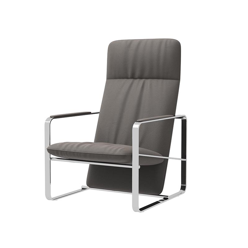 Living Room Furniture Modern Grey Leather - Upholstered Kite - Inspired Lounge Chair with Stainless Steel Frame