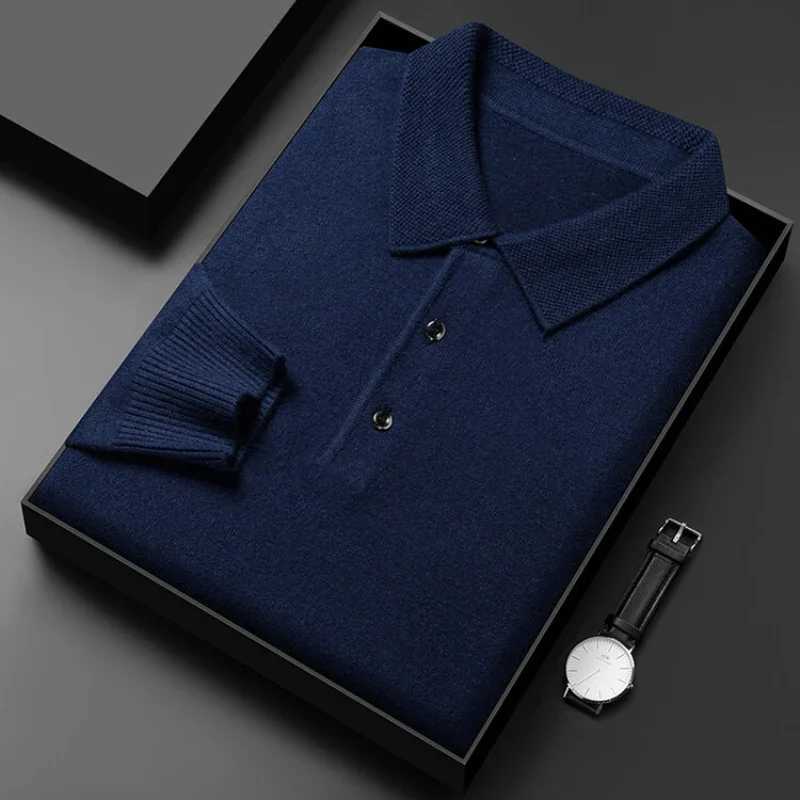 Autumn and Winter New Warm Soft Pullover Mens Business Lapel Knitwear Casual Solid Color Long Sleeve Polo Shirt OfficeZ250918