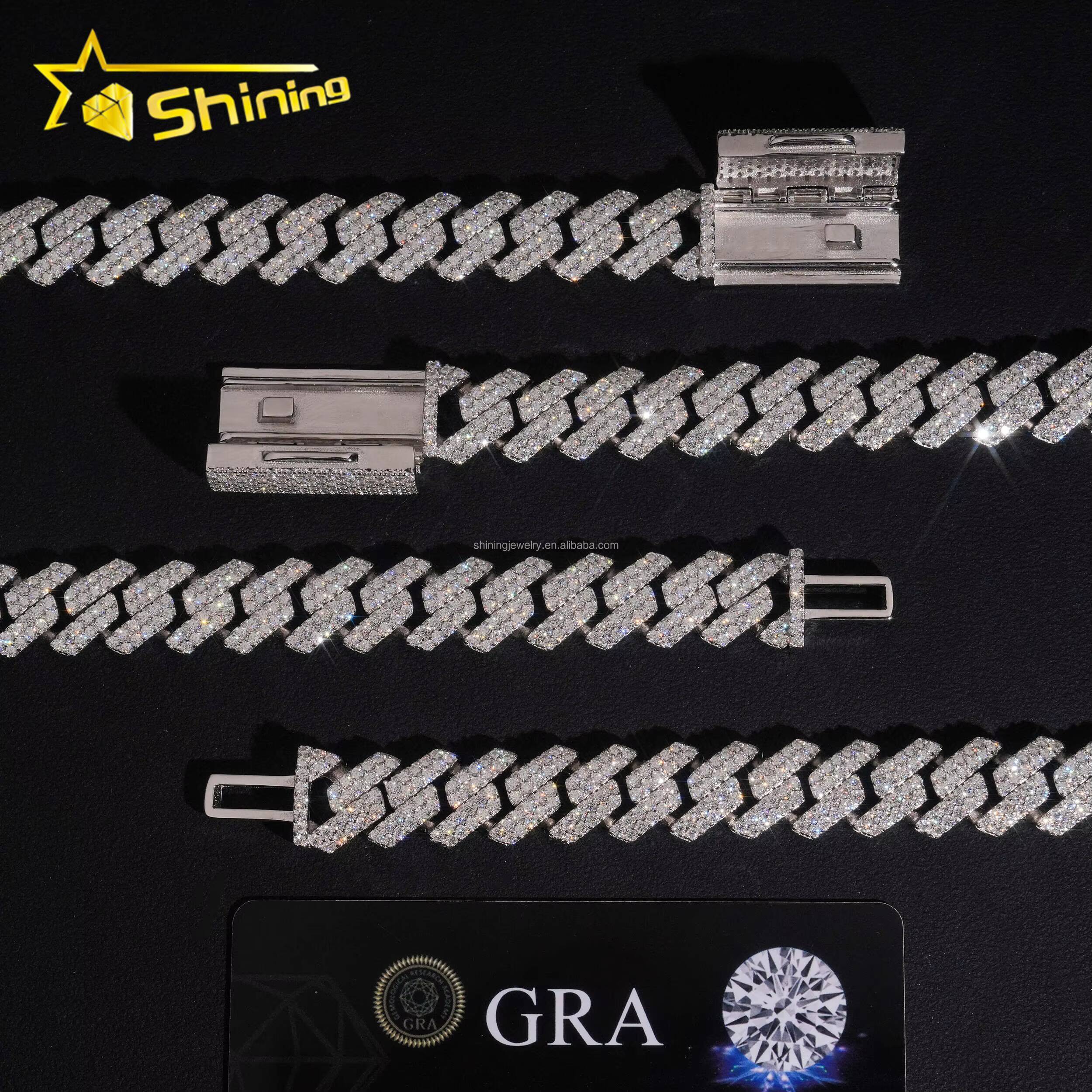 New Arrivals Rapper Fire Jewelry Hot Selling GRA Certificate 13mm 2Rows Iced Out Moissanite S925 Hip Hop Miami Cuban Link Chain
