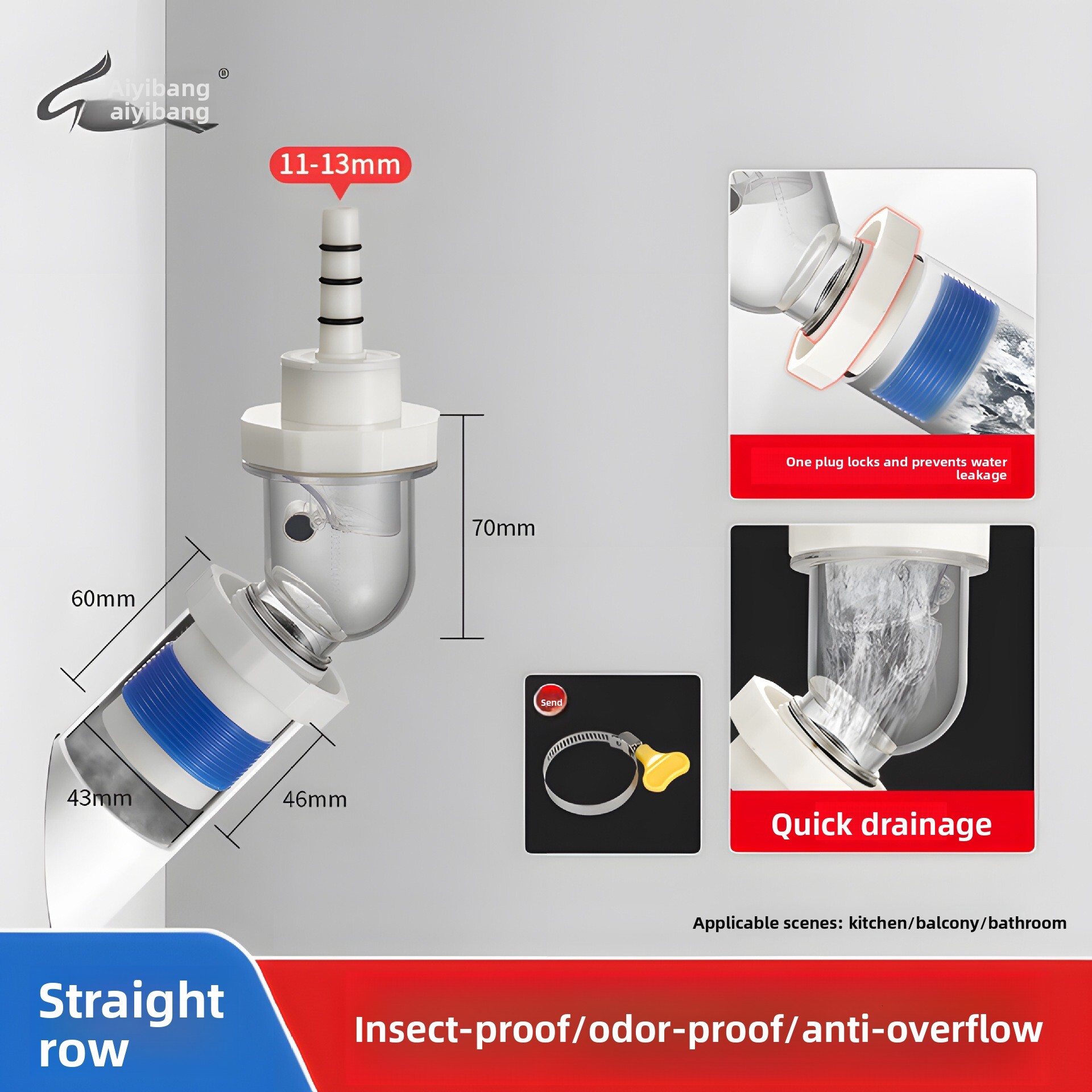 Wall Tee Connector Special Anti-Odor Artifact 45 Degree Kitchen Drain Pipe Sealing Plug