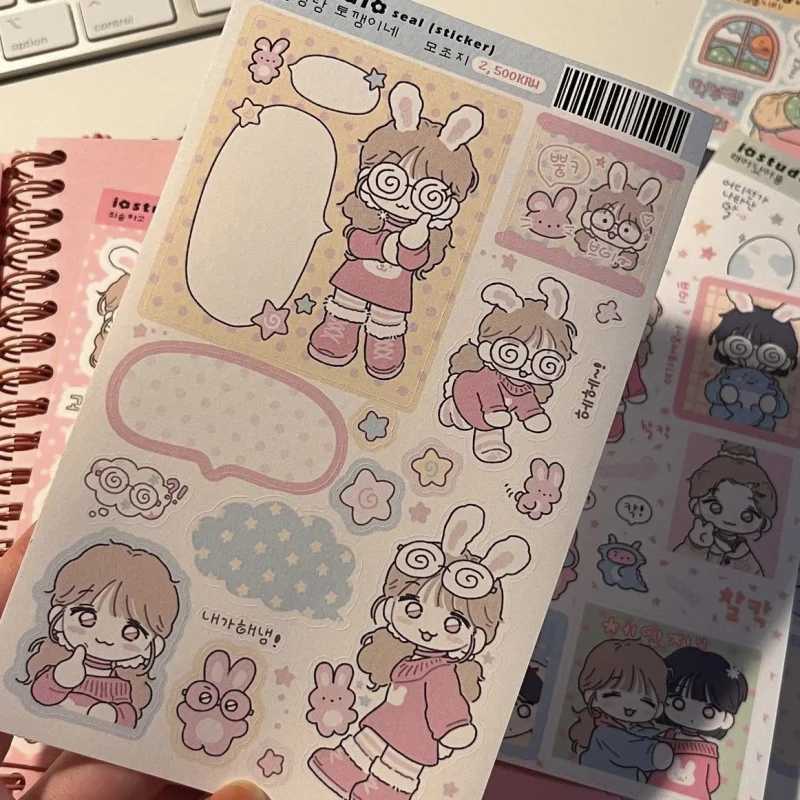 Korean Cute Cartoon Girl Stickers Kawaii Sweet Character Stickers Hand Account Scrapbook Notebook Diary DIY Decorative Stickers C250918