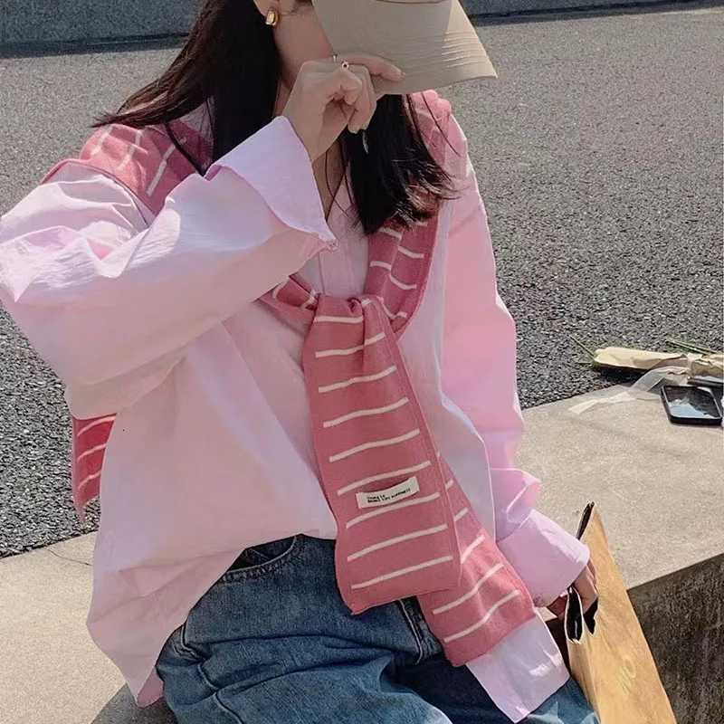 New striped knitted wen shl cardigan versatile thin spring summer Korean version airconditio ro Tie Woolen scarf Y250918