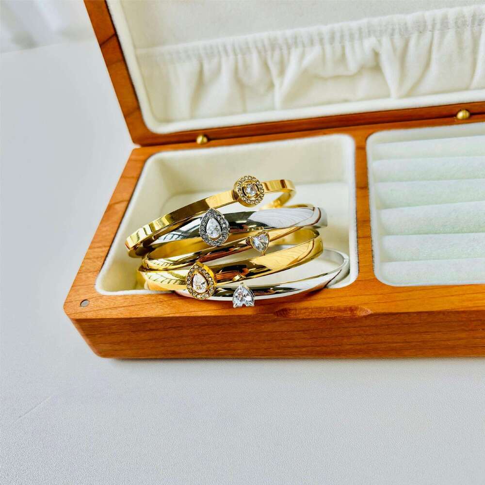 Hot Selling Stainless Steel Water Drop Zircon Round Heart Smooth Clasp Bracelet Waterproof Non-Fading Wristband ddmypluto