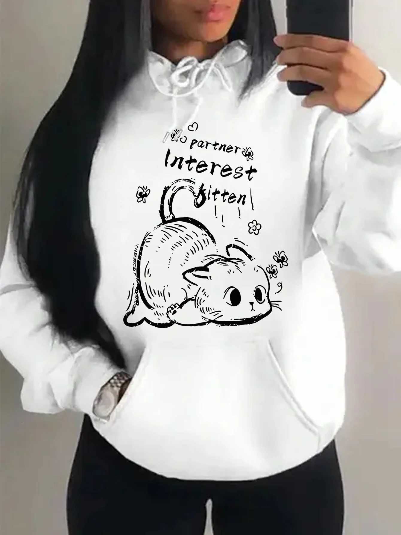 Partner Kitten Flower Cute Printing Hoodies Women Hip Hop 2025 Autumn Winter Hoodie Multicolor Fleece Casual Streetwear ClothingZ250918
