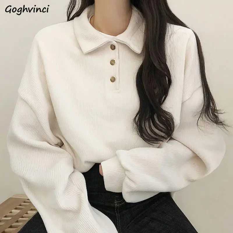 Sweatshirts Women Kawaii Pure Simple New Autumn Turndown Collar Preppy Style Fashion Tender Girlish Loose Basics Ulzzang FemaleZ250918