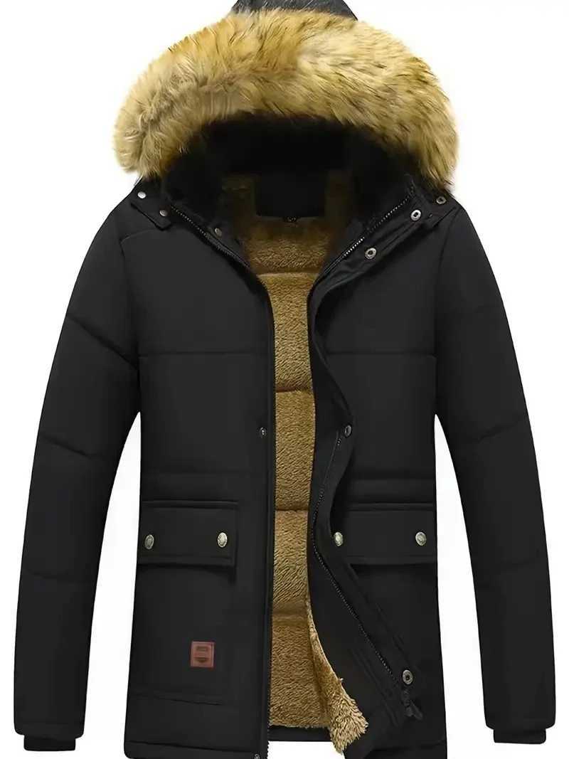 Male Fur Trench Overcoat Coats Parka Mens Warm Hooded Loose Parkas Mens Plus Velvet Casual Fashion Brand Thick Winter Parkas L2509181