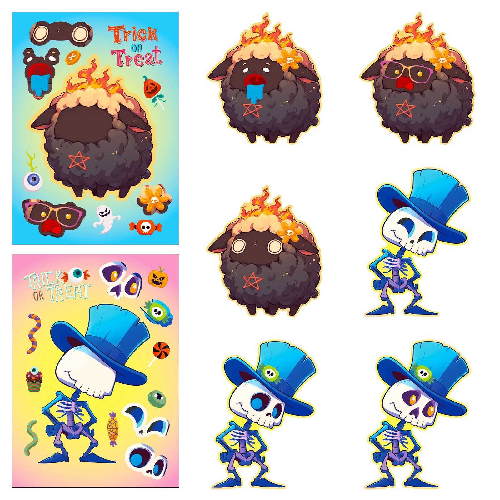 6Sheets Halloween DIY Puzzle Sticker Games 6 Pumpkin Cat Skeleton Make A Face Funny Assemble Jigsaw Sticker Kid Educational Toys C250918