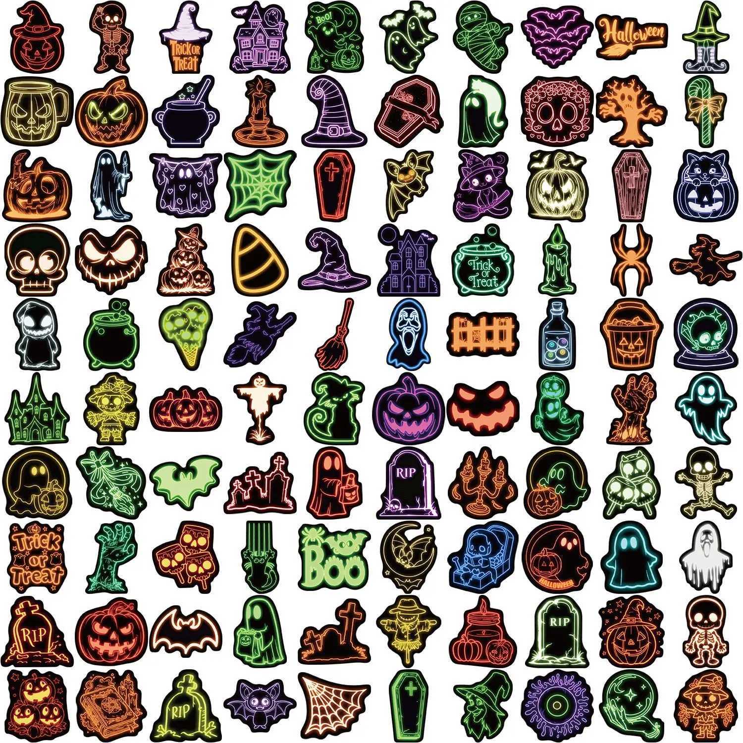 100200PCS Cartoon Neon Halloween Graffiti Stickers Stationery DIY Decals Phone Guitar Notebook Luggage Waterproof Stickers C250918