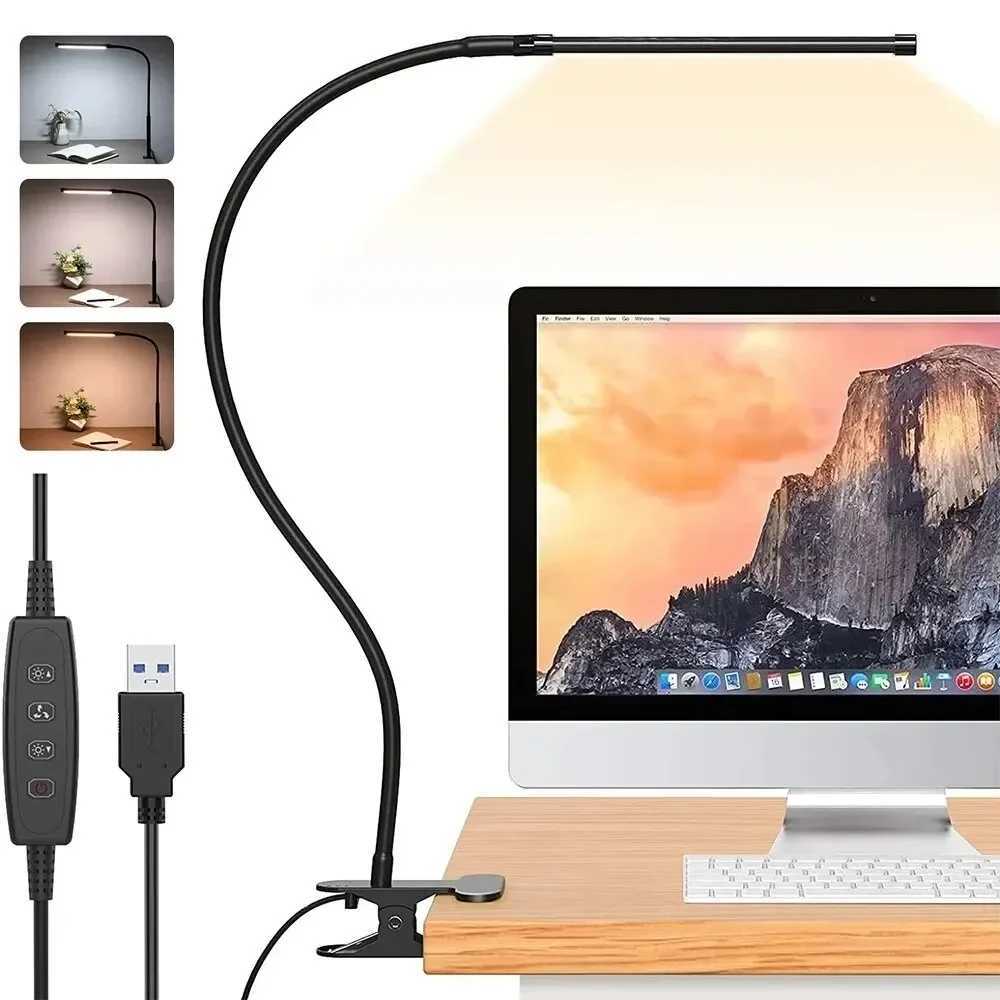 10W LED Desk Lamp with Clamp Dimmable Clip On Reading Light 10 Brightness Level 3 Lighting Modes Flexible Study Table Lamp USB C250918