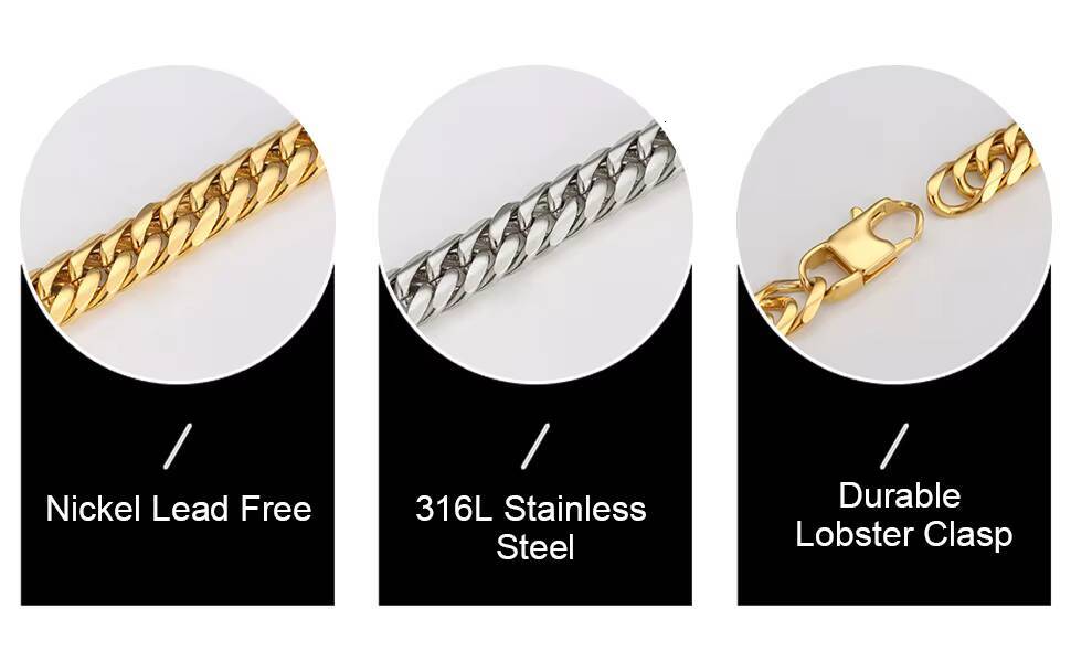 FaMoissaniteory Hip Hop Fashion Authentic Solid Sturdy Miami Cuban Chain Durable Lobster Claw Clasp Unisex Flat Curb Mens Necklace