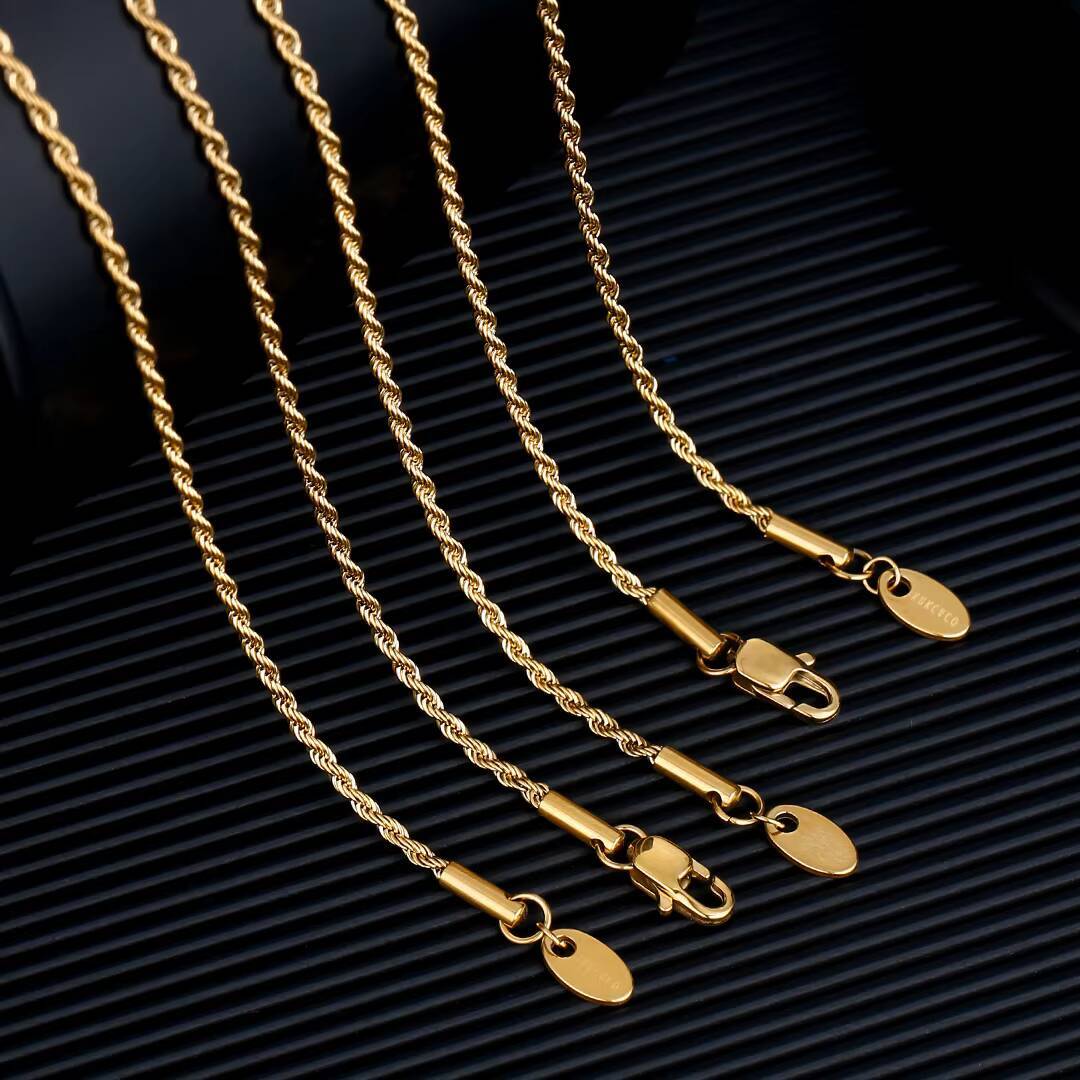 KRKC Pure Gold Rope Chain 18k Real Filled Gold Chain Solid Gold Cuban Chain Necklace for Men Women
