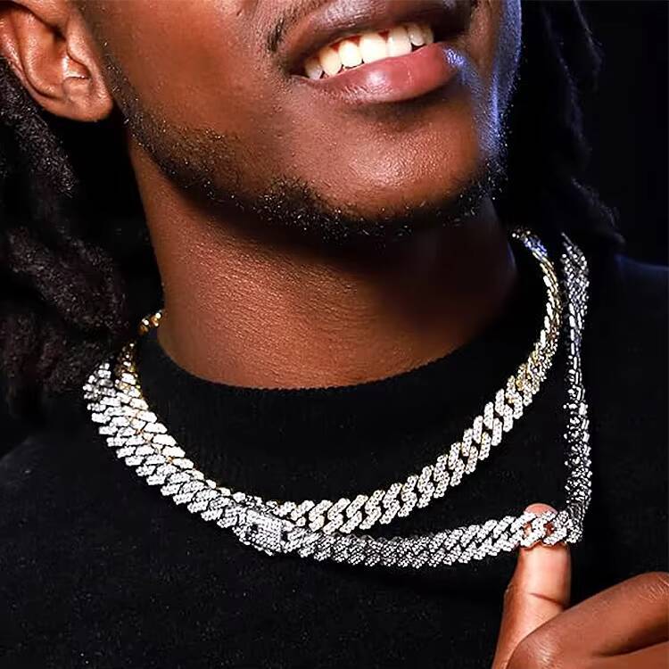 Trendy S925 Sterling Silver Necklace 8MM10MM Real Gold Plating Moissanite Cuban Link Chain Hip Hop Iced Cuban Chain Jewelry