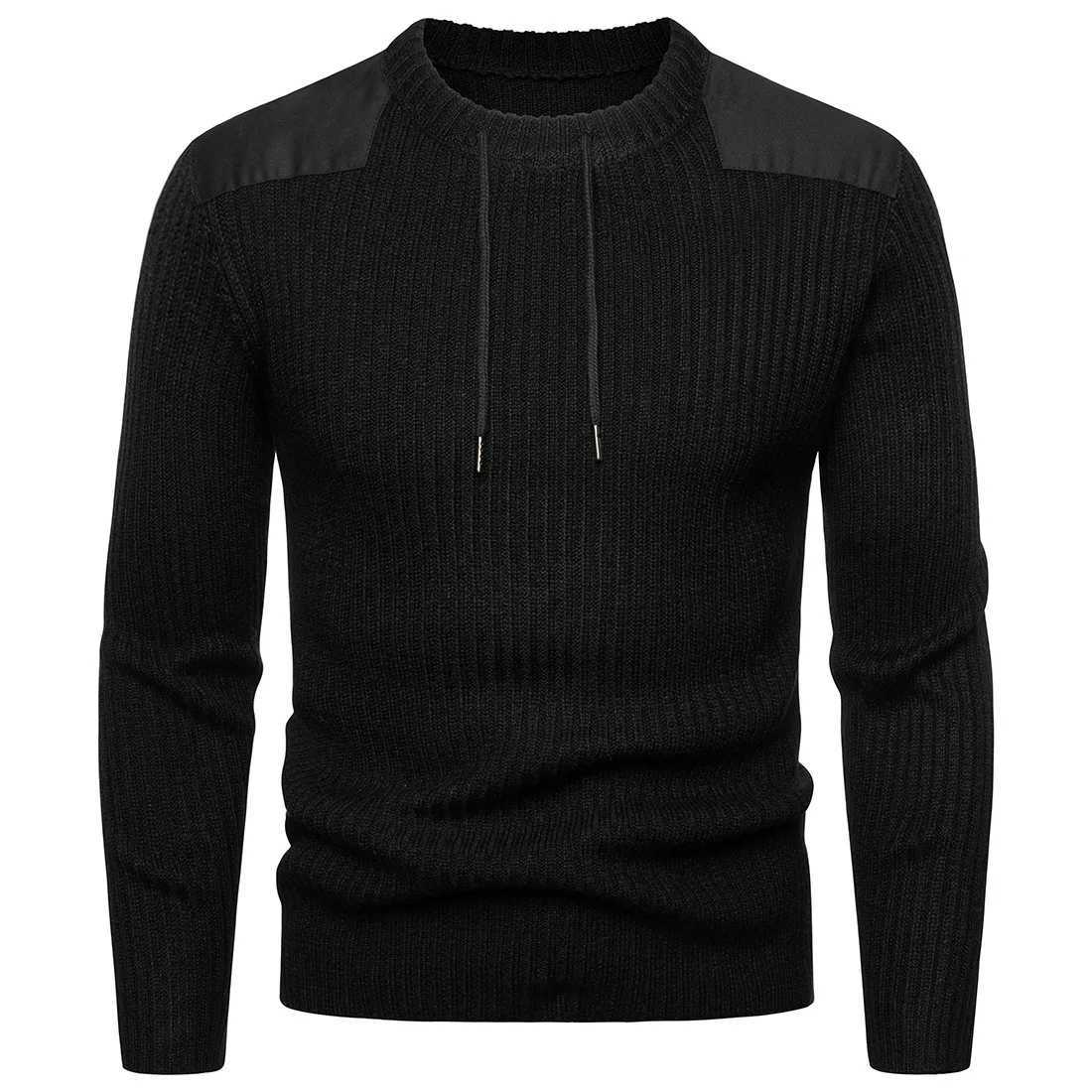 Autumn and Winter Mens Solid Color Pullovers Splicing Sweater British Bottomed Knitted SweatersZ250918