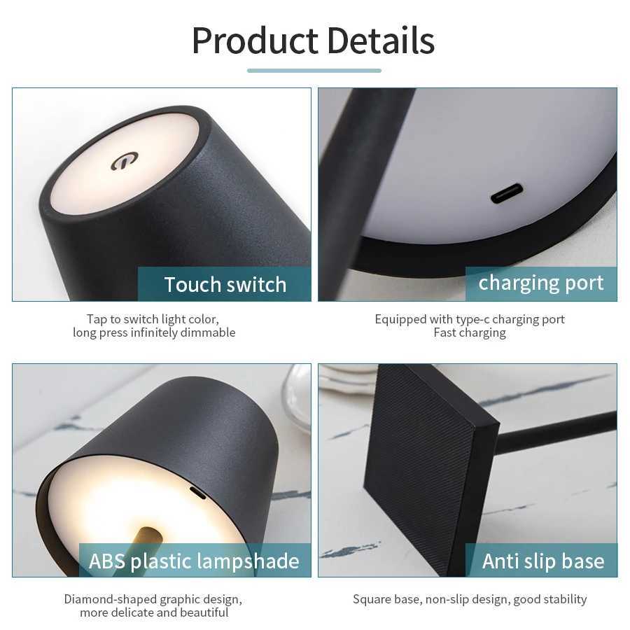 USB Rechargeable LED Table Lamp Touch Switch 3 Color Tempurture Dimmable Desk Lamp Modern Office Bar Restaurant Ambiance Light C251115