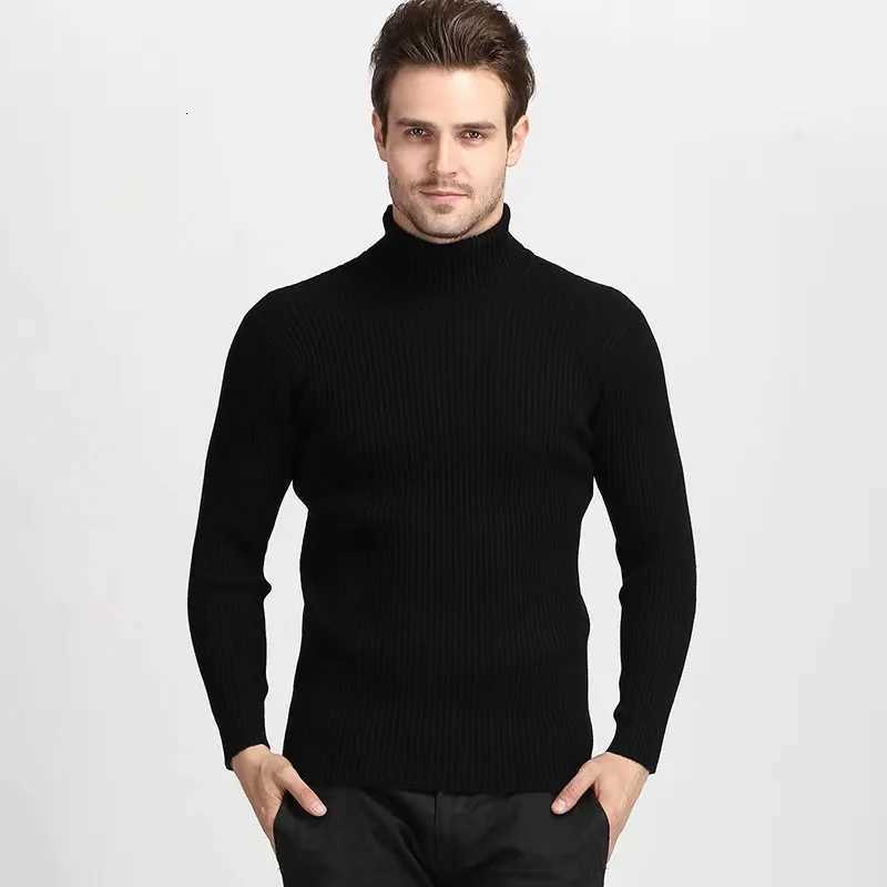 2025 Autumn and Winter Mens Turtleneck Sweater Solid Color Vertical Pattern Pullover Bottoming Shirt Fashionable Warm TopZ250918