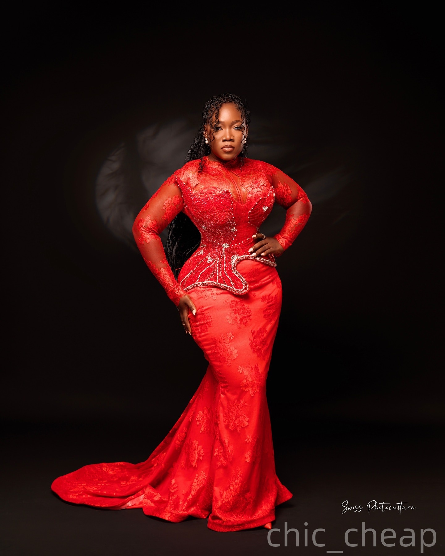 Red Mermaid Prom Dresses 2025 Lace Beaded Crystals Full Sleeves Vintage Evening Formal Party Second Birthday Engagement Gowns Plus Size Dress For Spec