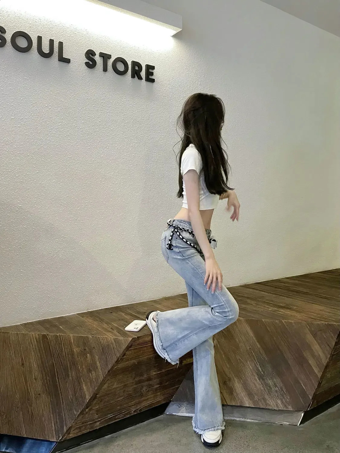 Low Rise Waist Bell Bottom Trousers Blue Pants for Woman Skinny Womens Jeans Flare Slim Fit Flared Baggy Stylish Summer Pant A Z260313