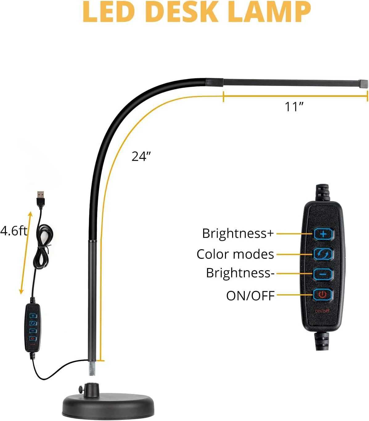 A LOOPITYS LED Desk Lamp Swing Arm Architect Task Lamp with Long Flexible Gooseneck 3 Color Modes and USB Adapter C250918