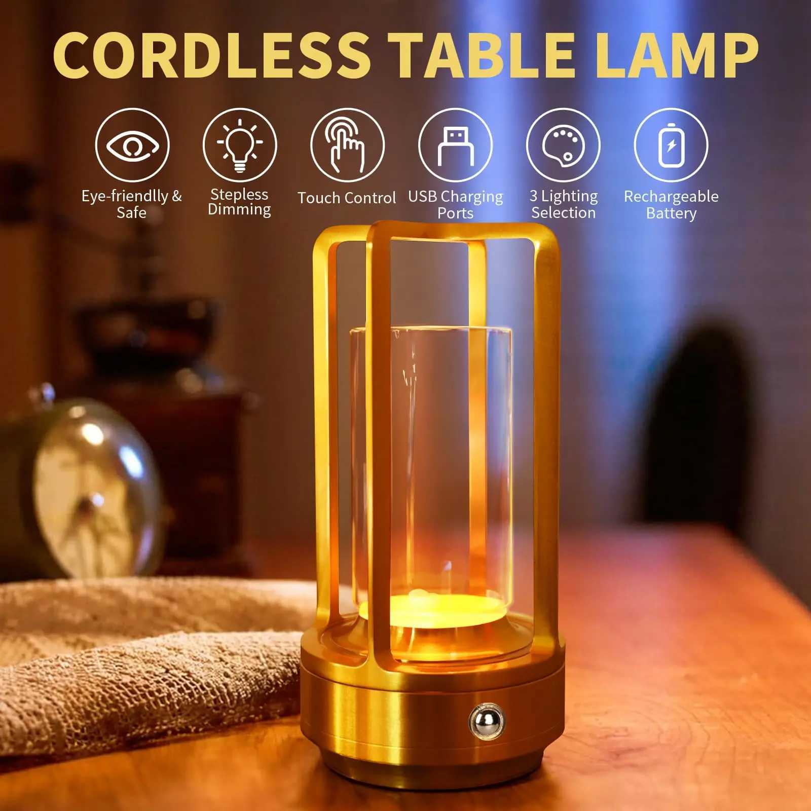 Retro LED Cordless Table Lamp Bar Metal Desk Lamps Touch Dimming Night Light Rechargeable Restaurant Bedroom Home Outdoor Decor Y2509241