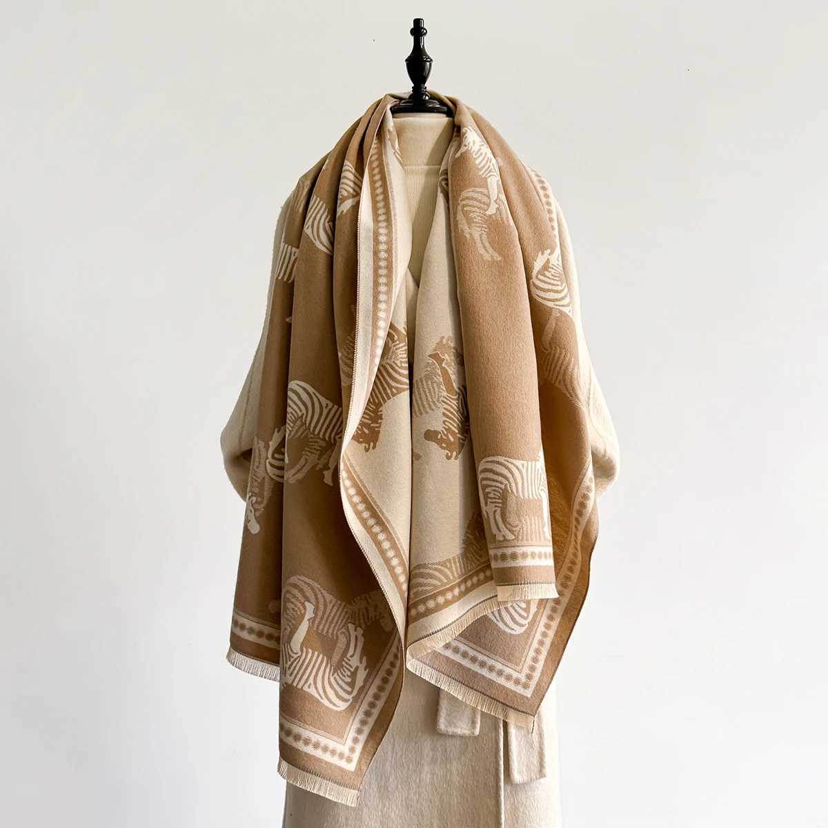 Wen Luxury Warm Cashmere Poncho Shl Scarves Zebra Print Thick Winter Blanket Wr Casual Hijab Stole Scarf Y250918