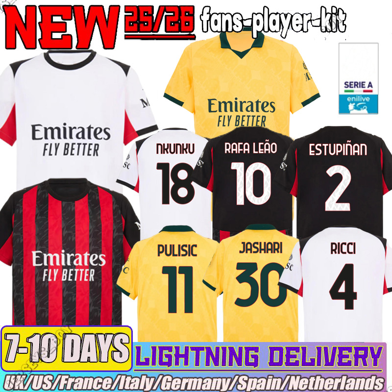 25 26 MILANS maillot 10 RAFA LEAO Soccer Jerseys 11 PULISIC camiseta 19 THEO 14 REIJNDERS Shirt 8 Loftus-Cheek 23 Tomori uniform fans player men kids adults kit maglia
