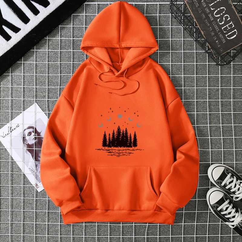 New Hooded Dark Forest Print Letter Universe Faith Harajuku Hooded Women Hoodie Oneck Long Sleeve White Tops Female ClothingZ250918