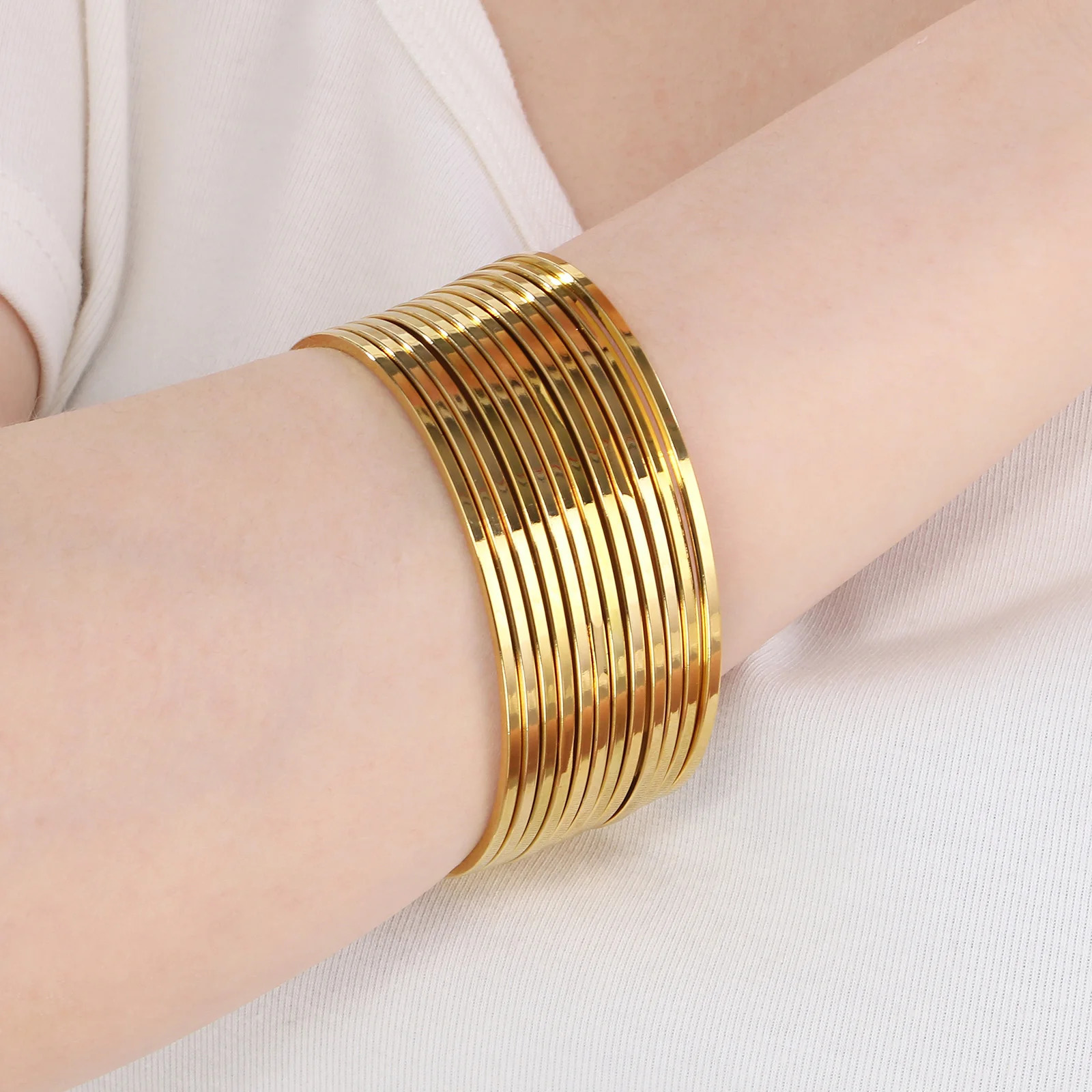 2mm Stainless Steel Bangles For Women Indian Multiple Layer Round Women Bracelet Gold Color Wedding Engagement Jewelry Gifts250917