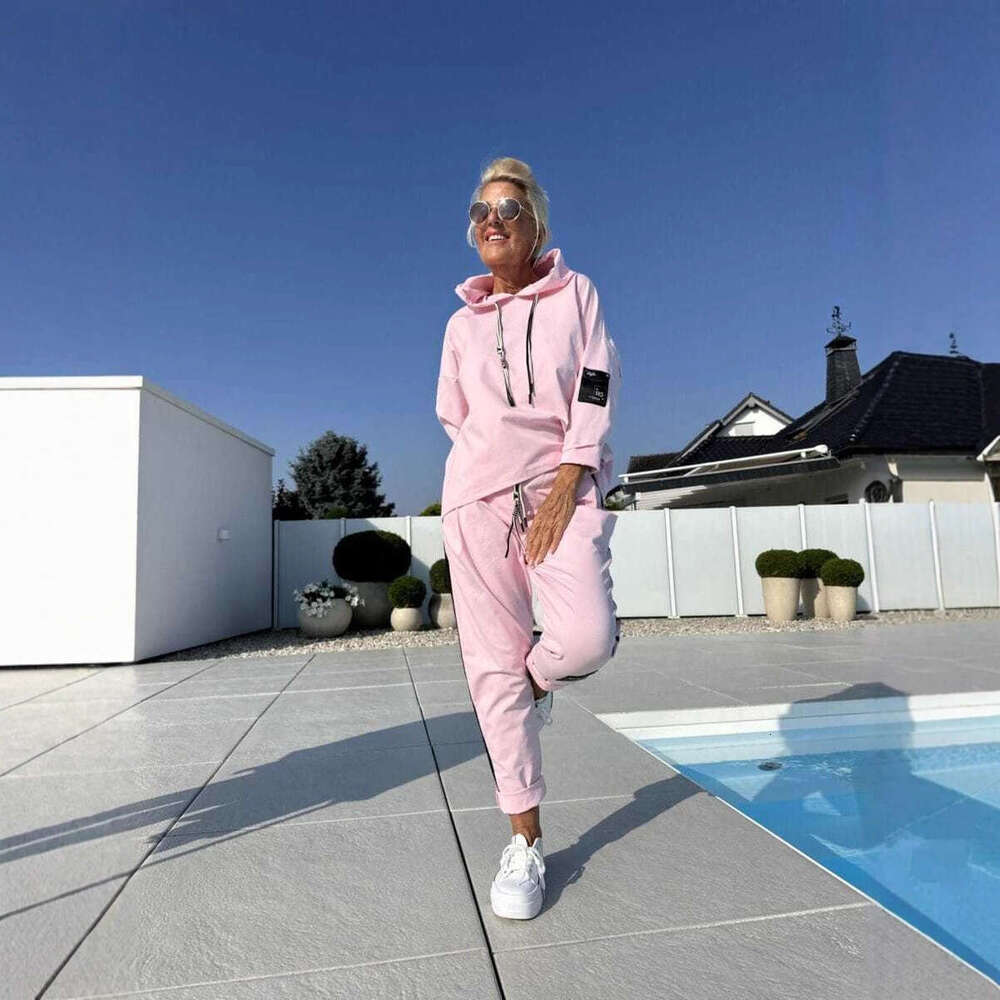 2025 Autumn Winter New European and American Cross-Border Women's Solid Color Round Neck Sleeve Ribbon Splicing Long Pants Set for Women