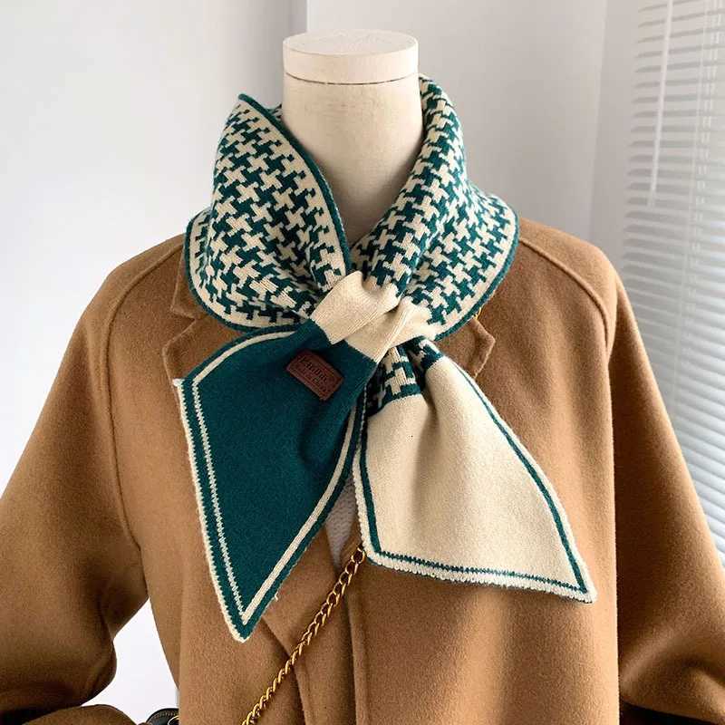 Houndstooth Plaid Luxury Brand Knitted Scarf 2023 New Scarf Wen Winter Scarf Long Skinny Small Scarf Fem Neckerchief Scarf Y250918