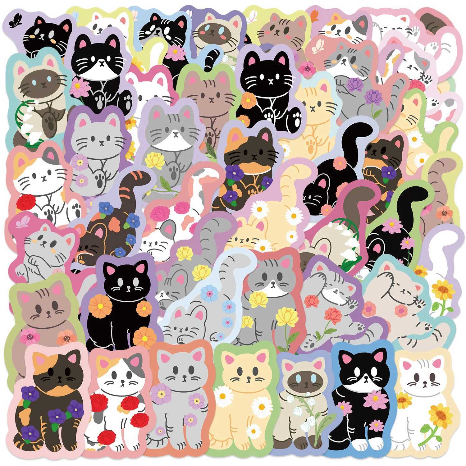 50PCS Kawaii Colorful Cat Stickers Cute Kitten Decals For Phone Laptop Suitcase Notebook Vinyl Decals C250918